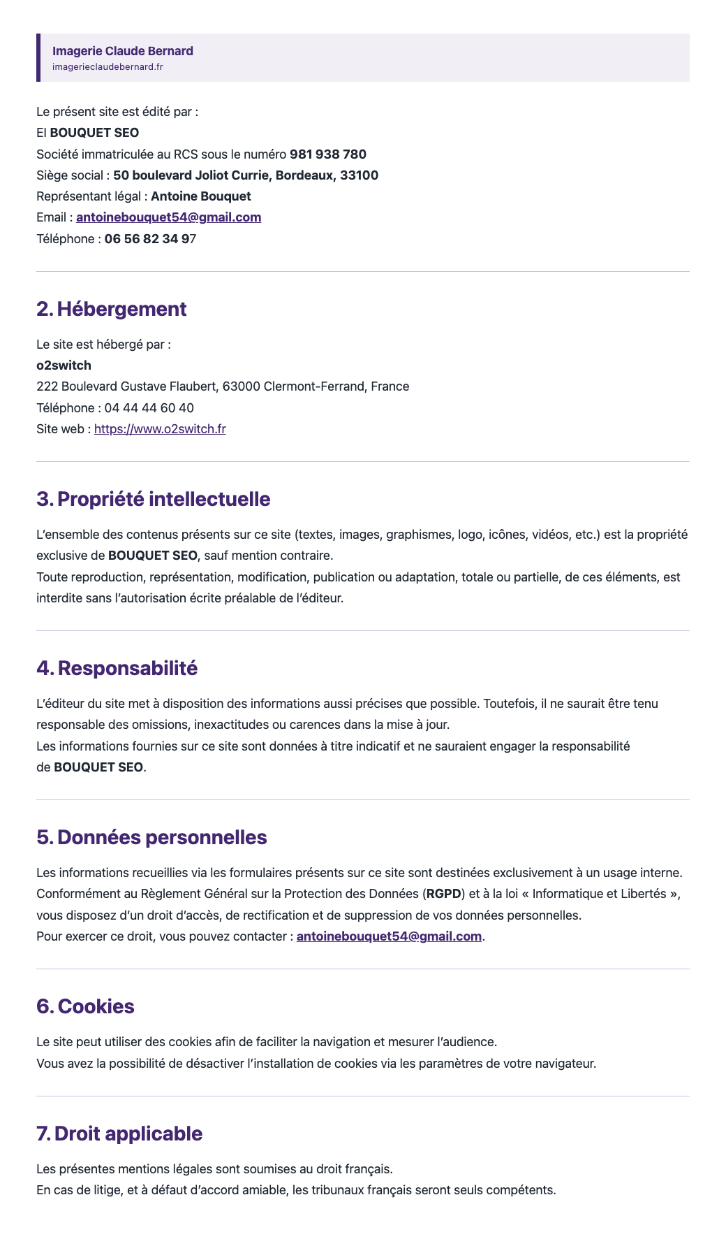 Mentions légales — Imagerie Claude Bernard