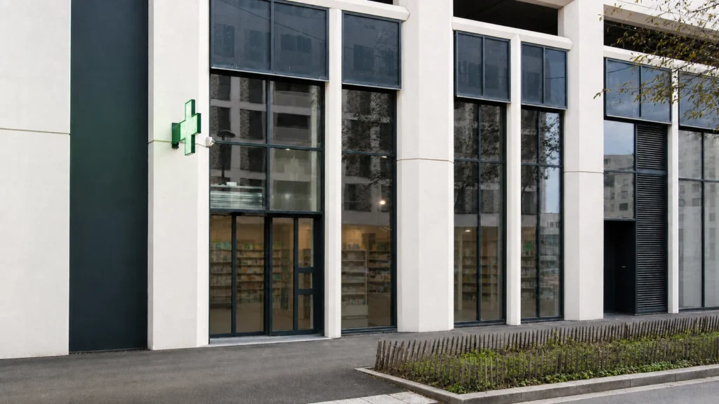 Façade de la Grande Pharmacie Belvedere à Bordeaux Bastide
