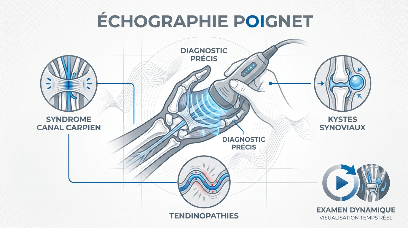 Examen d'échographie du poignet pour diagnostic des tendons et nerfs