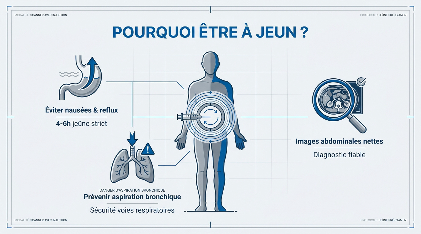 Patient se préparant pour un scanner avec injection en respectant le jeûne