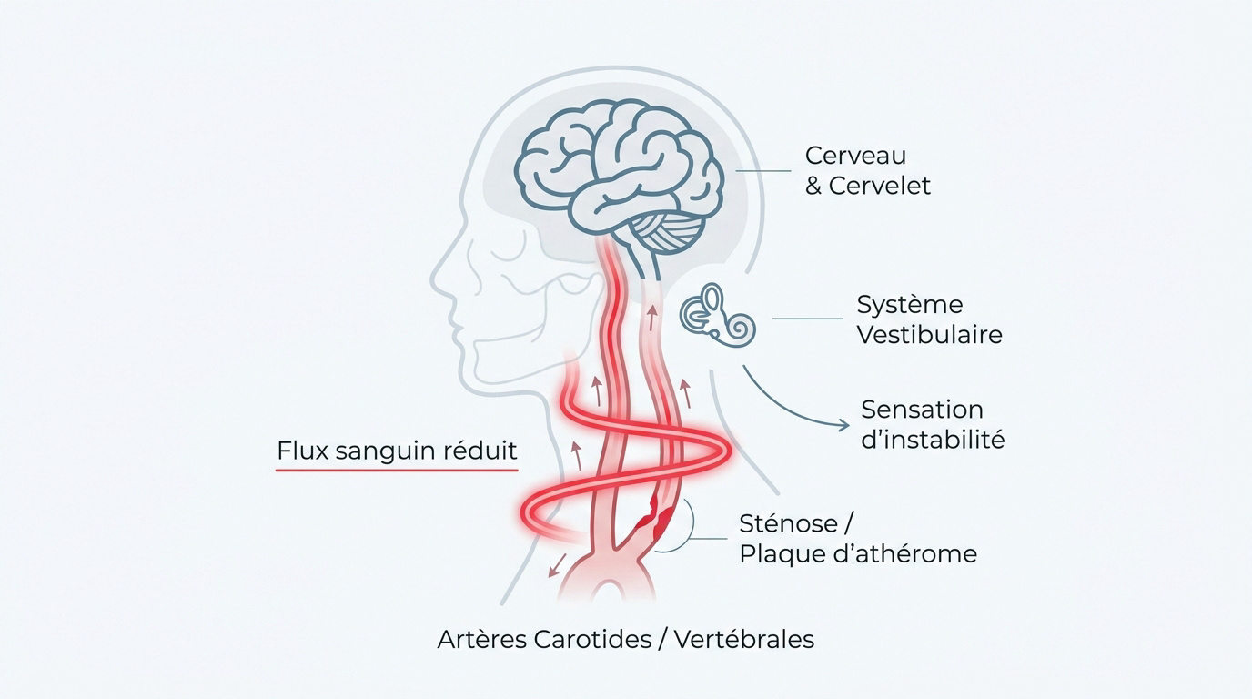 Schéma de la circulation sanguine cervicale et mécanismes du vertige vasculaire