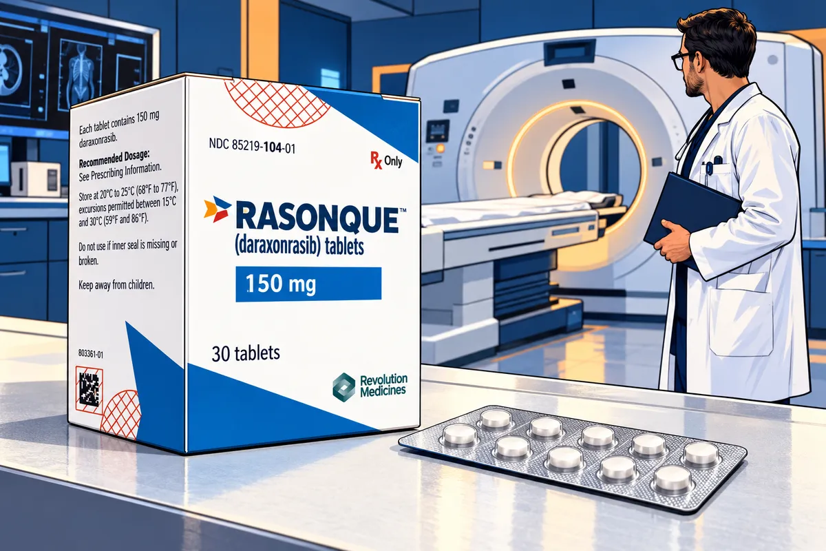 Dessin éditorial associant une boîte de médicament et un appareil de scanner.