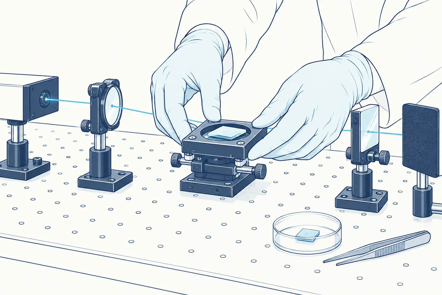 Illustration d’un travail de laboratoire sur les propriétés d’un matériau pharmaceutique.