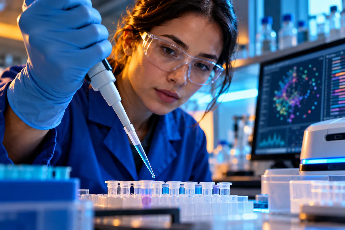 Analyse de laboratoire pour étudier un profil bactérien, illustration.