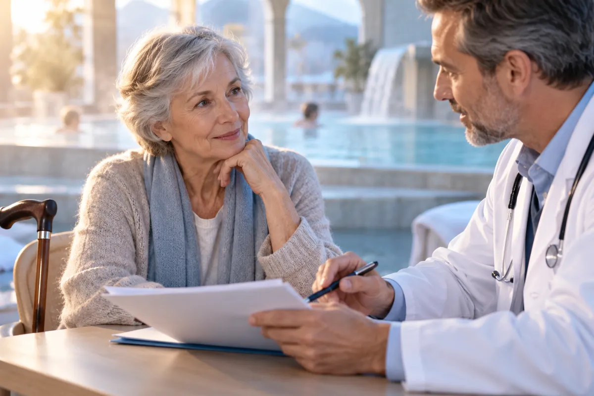 Un patient et un professionnel de santé échangent autour de documents de prise en charge.