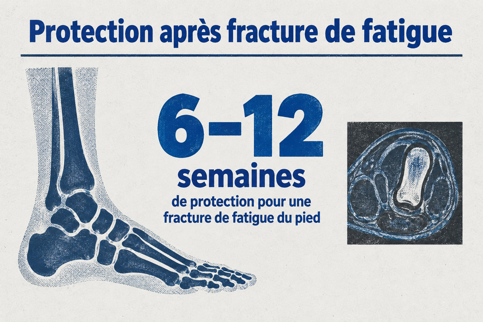 Une fracture de fatigue du pied nécessite souvent six à douze semaines de protection.